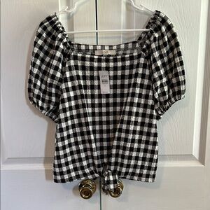NWT LOFT Black and White Gingham Women's Top